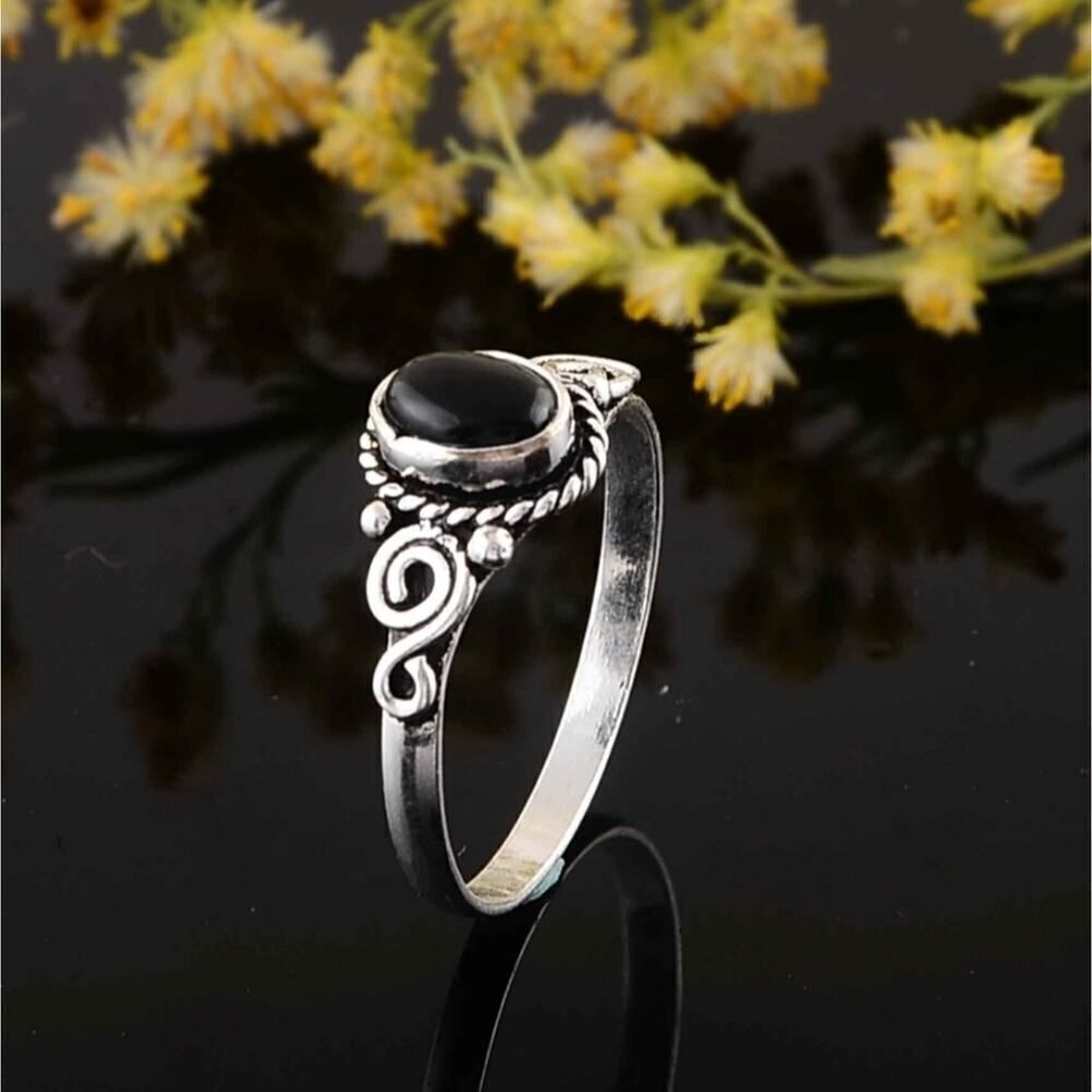 Black Obsidian Ring Everyday Silver Women Jewelry Perfect Gift - Picture 6 of 7